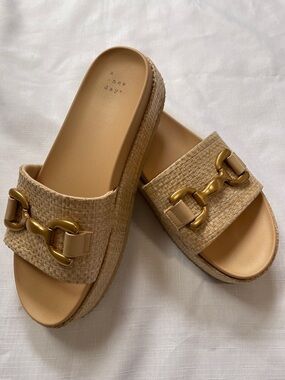 a new day Tan Woven Slide Mules with Gold Chain Accent